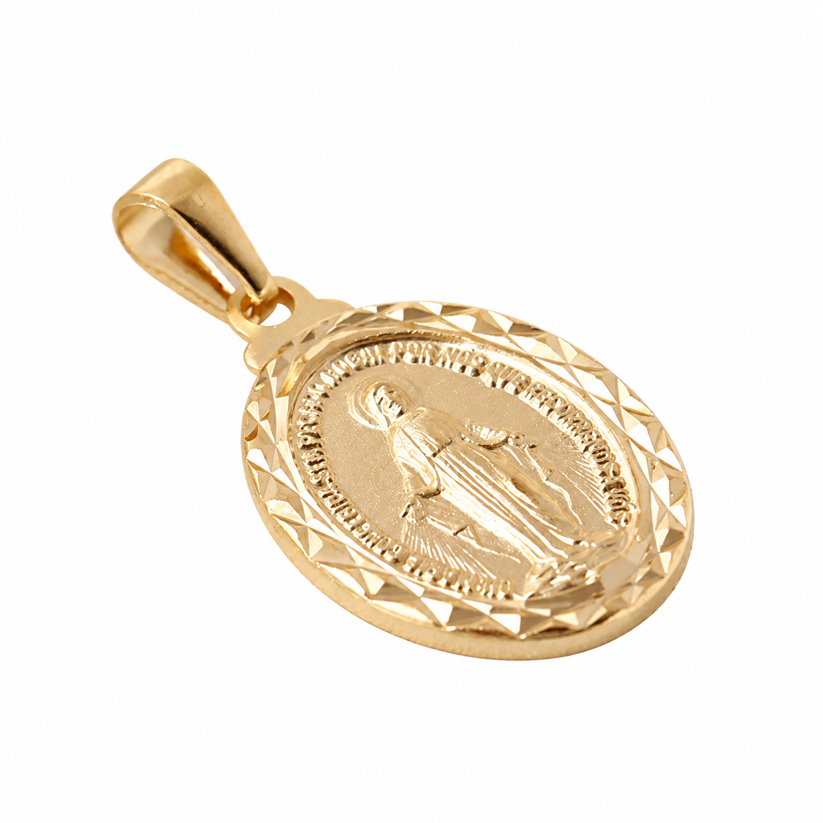 Oval Virgin Mary Medal - 18K Gold Filled on a uniform white background