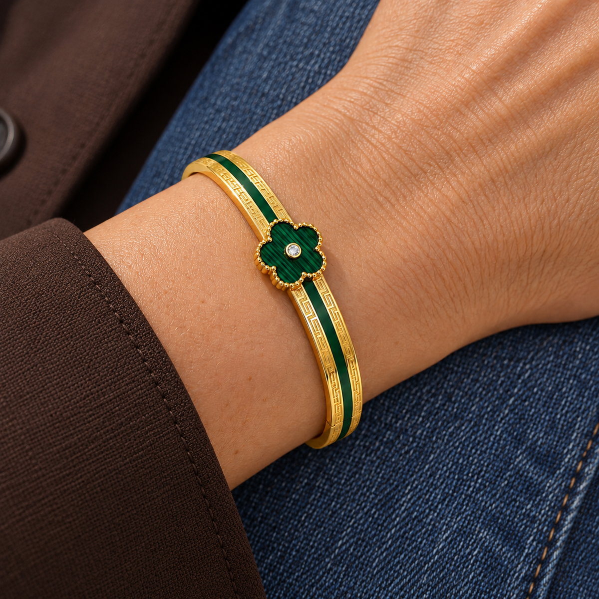 Paloma Floral Bracelet worn on wrist with modern everyday clothing