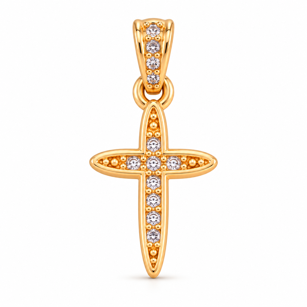 Pavé Cross Charm - 18K Gold Filled, high-definition close-up on white