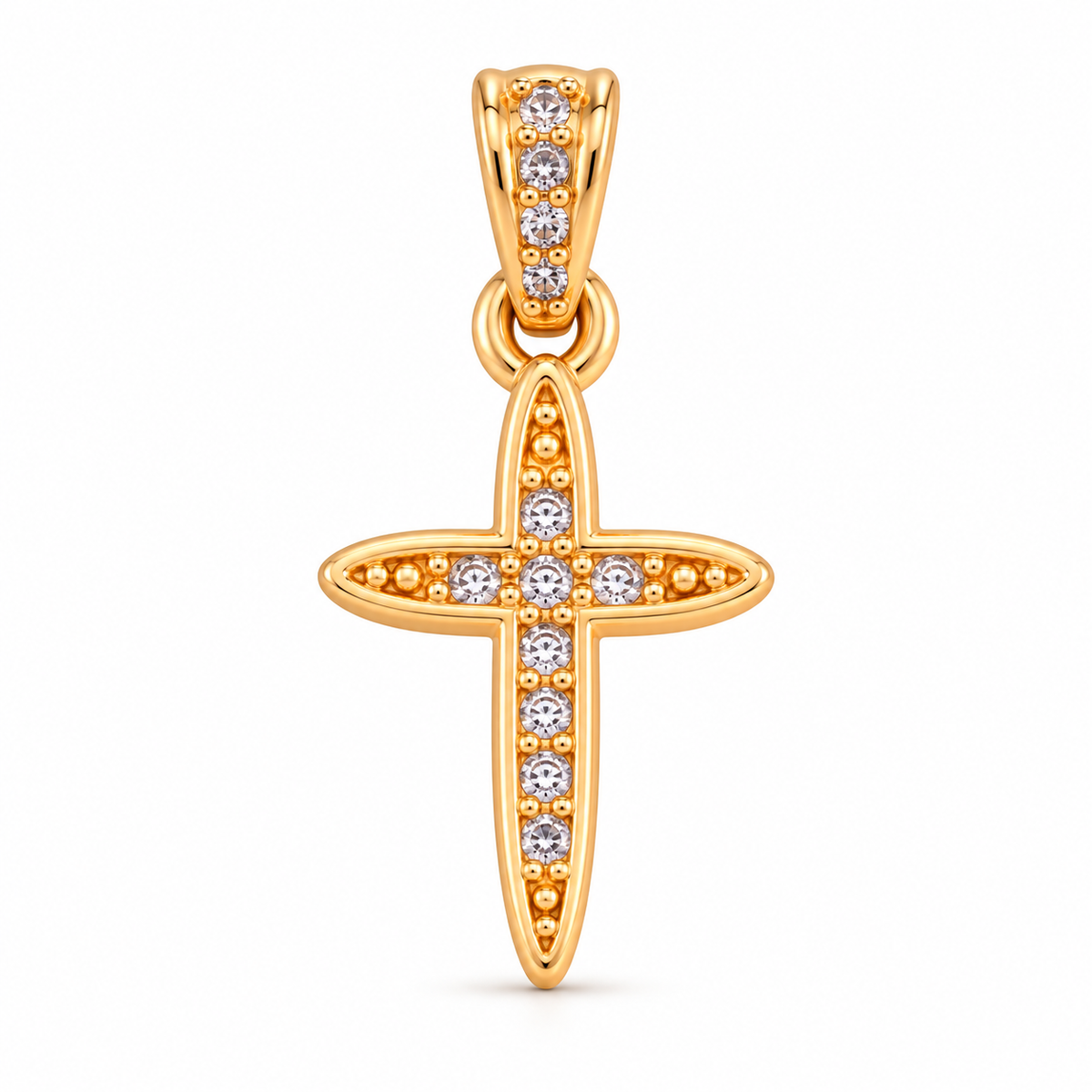 Pavé Cross Charm - 18K Gold Filled, high-definition close-up on white