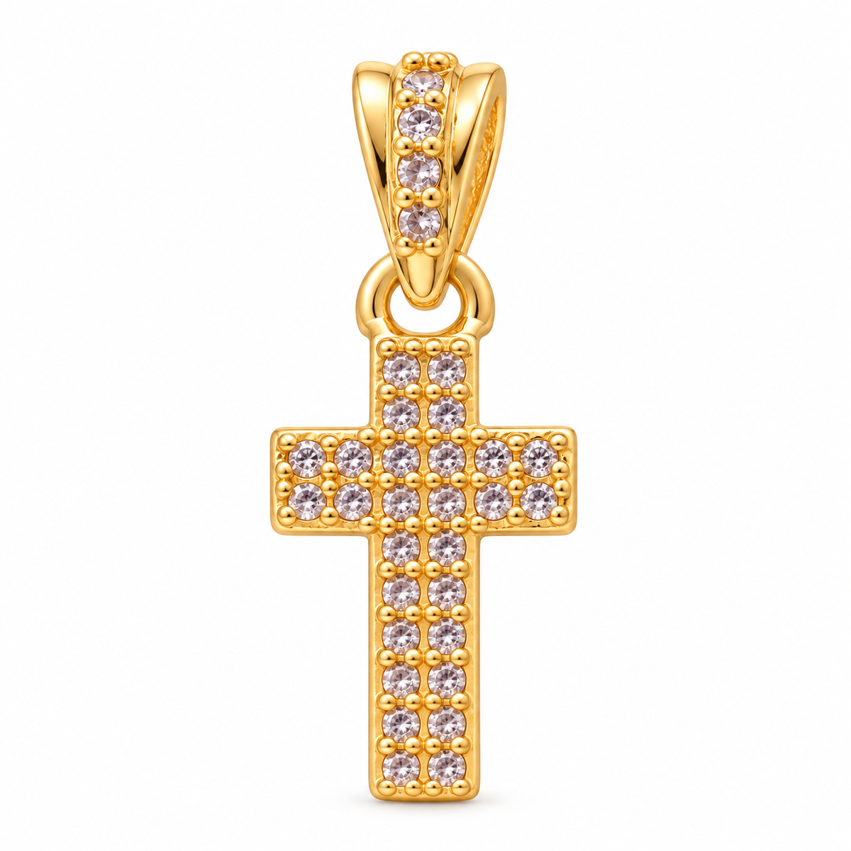 Pavé Cross Pendant - 18K Gold Filled, high-definition close-up on white