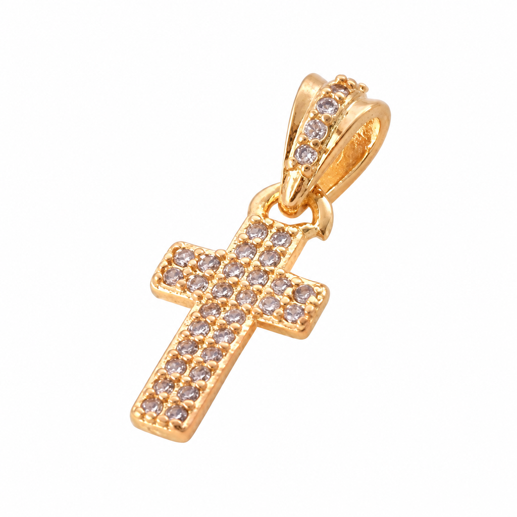 Pavé Cross Pendant - 18K Gold Filled on a uniform white background