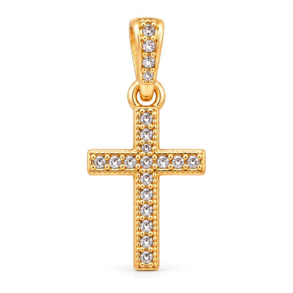 Pavé Cross Pendant - 18K Gold Filled, high-definition close-up on white