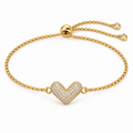 Pavé Infinity Heart Adjustable Bracelet with sliding clasp and two crystal-tipped chain ends on white background