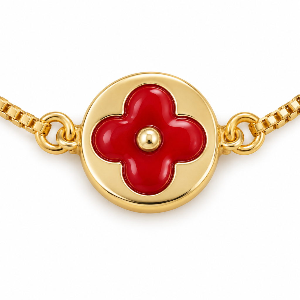 Red Clover Bracelet — close-up of jewelry details