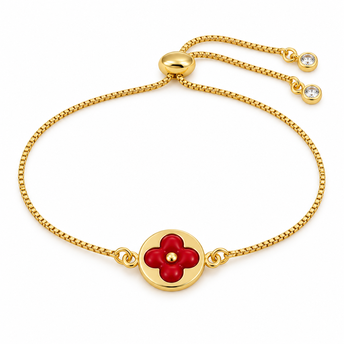 Red Clover Bracelet — full bracelet on white background