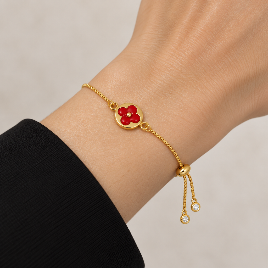 Red Clover Bracelet — bracelet worn on wrist