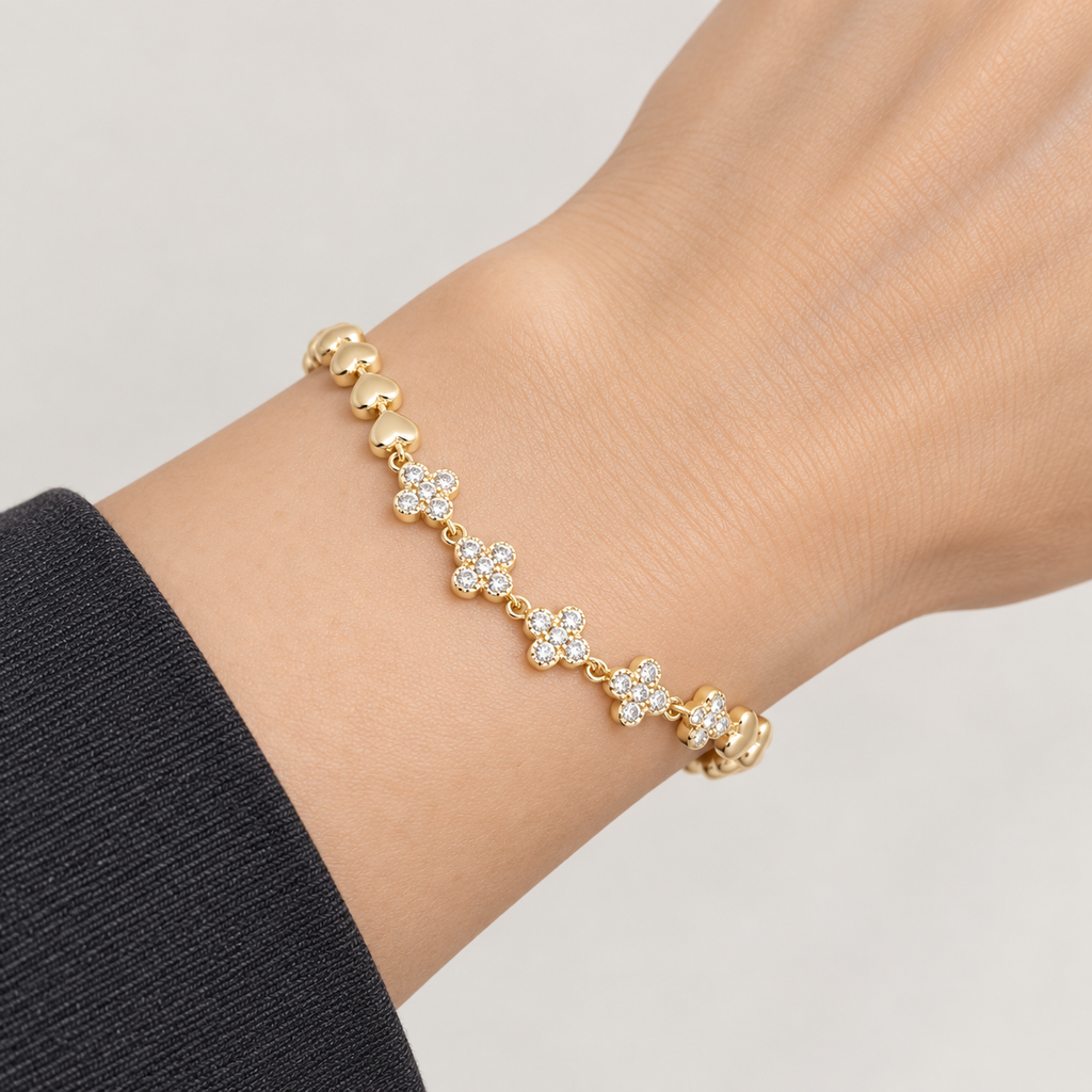 Reversible Sparkle Flower Bracelet — worn on wrist