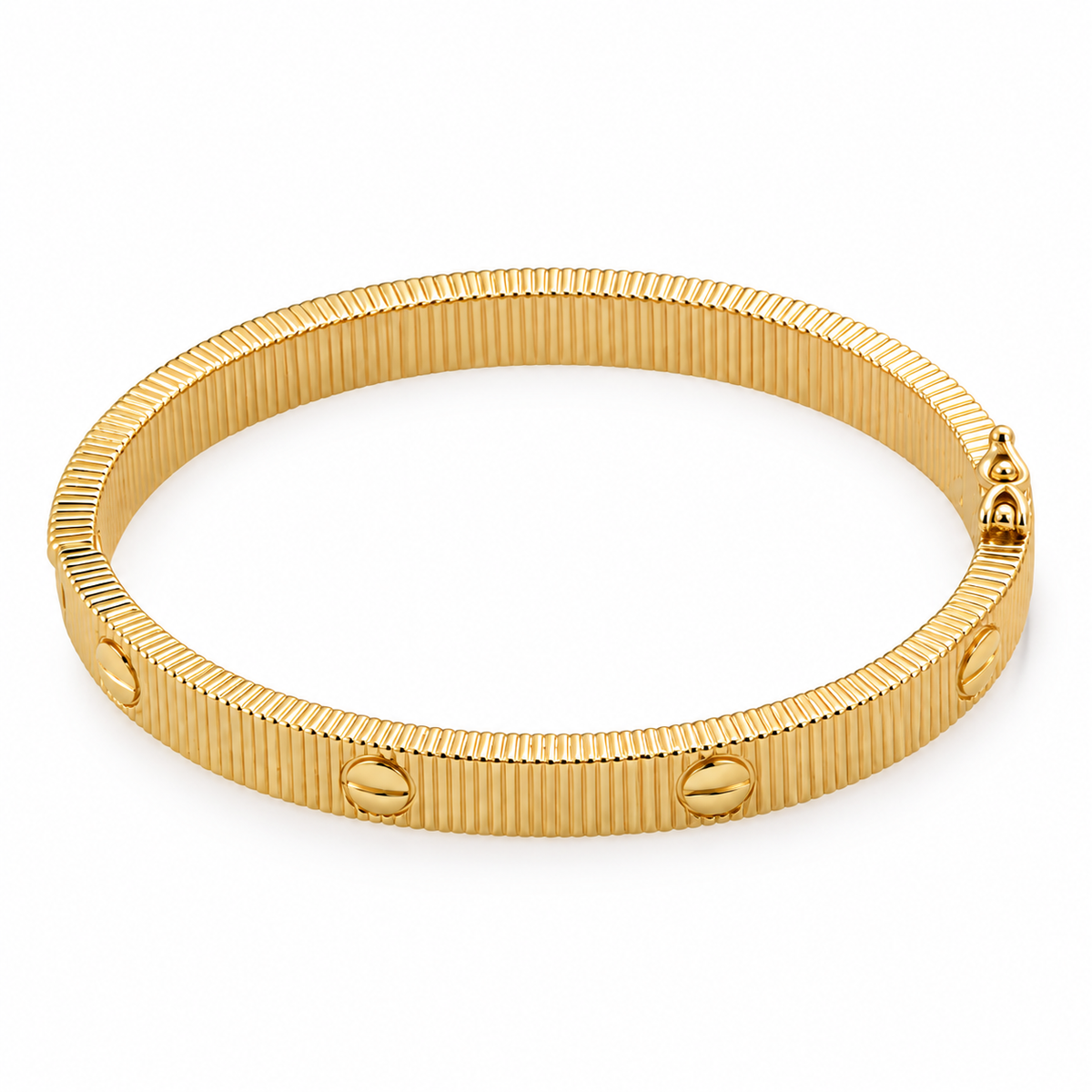 Ribbed Bangle – Gold Tone, one bracelet on white background
