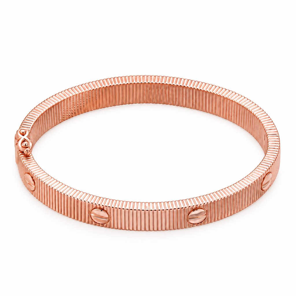 Ribbed Bangle – Rose Gold Tone, one bracelet on white background