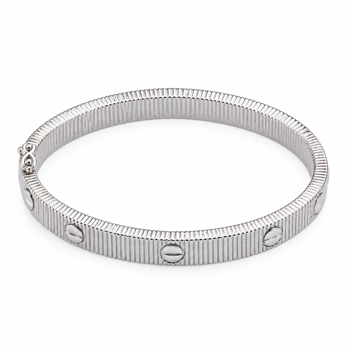 Ribbed Bangle – Silver Tone, one bracelet on white background