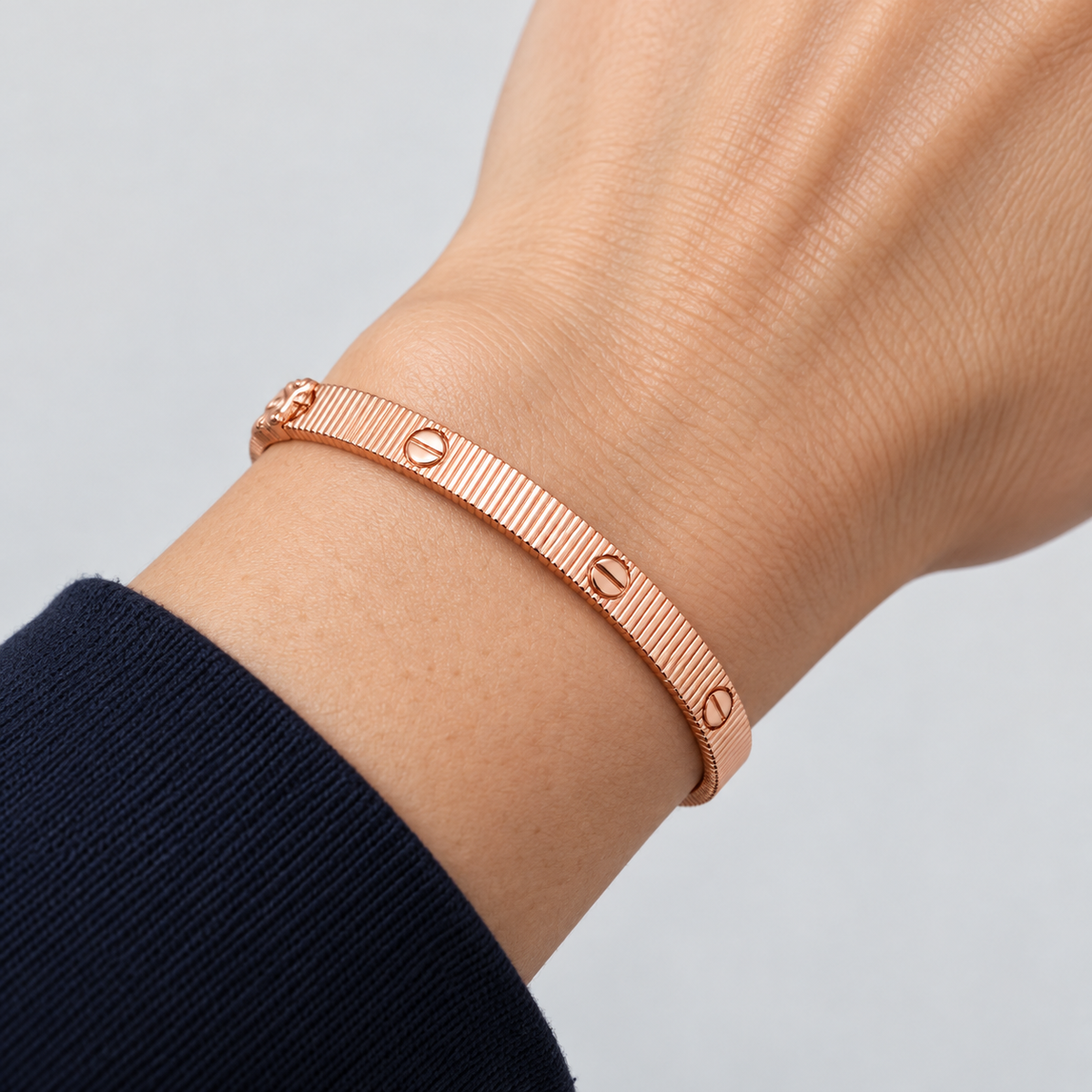 Ribbed Bangle – Rose Gold Tone — wrist try-on