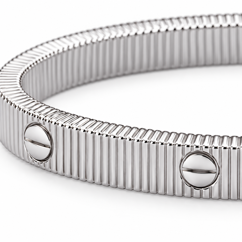 Ribbed Bangle – Silver Tone — close-up detail