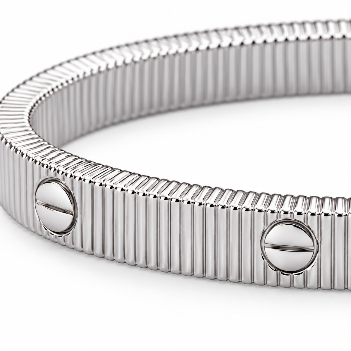 Ribbed Bangle – Silver Tone — close-up detail