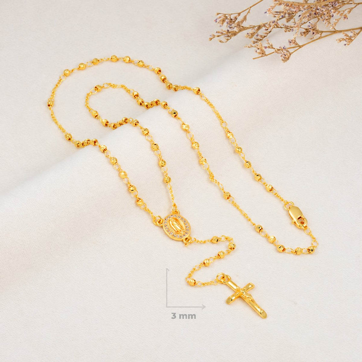 Lucia Petite Gold-Plated Rosary — complete product view; QR removed
