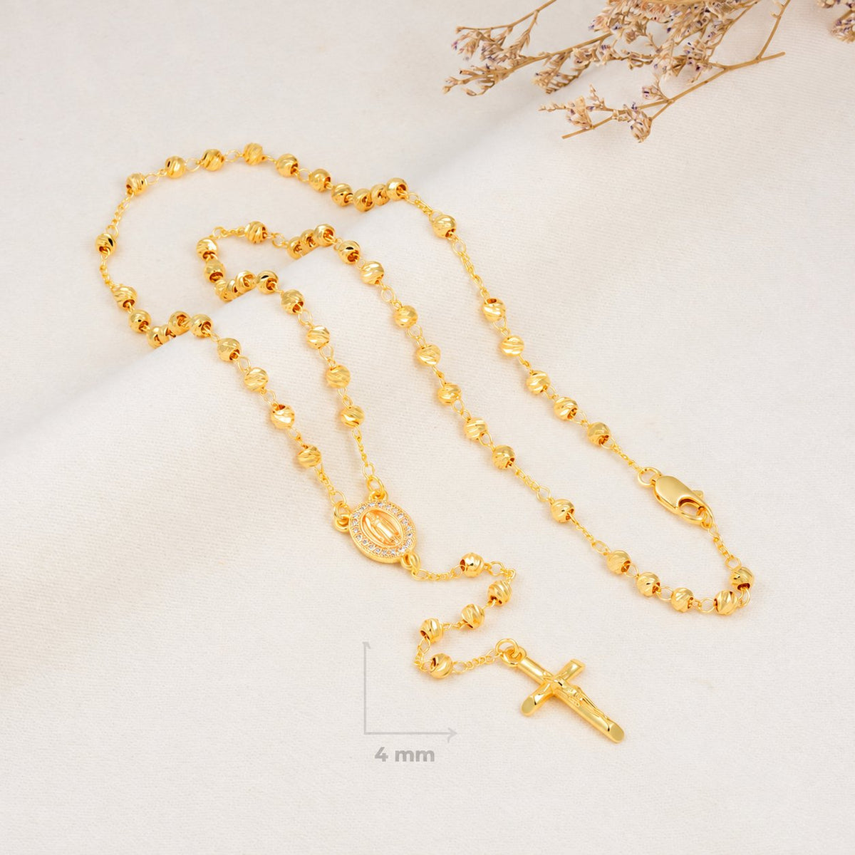 Lucia Classic Gold-Plated Rosary — complete product view; QR removed
