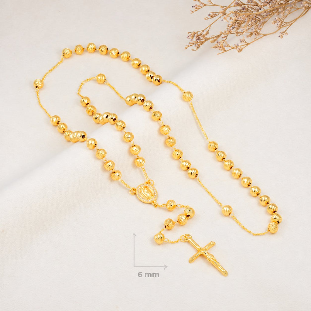 Lucia Bold Gold-Plated Rosary — complete product view; QR removed