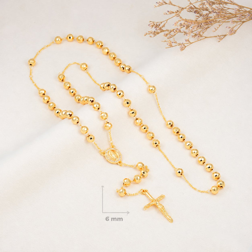 Clara Bold Gold-Plated Rosary — complete product view; QR removed