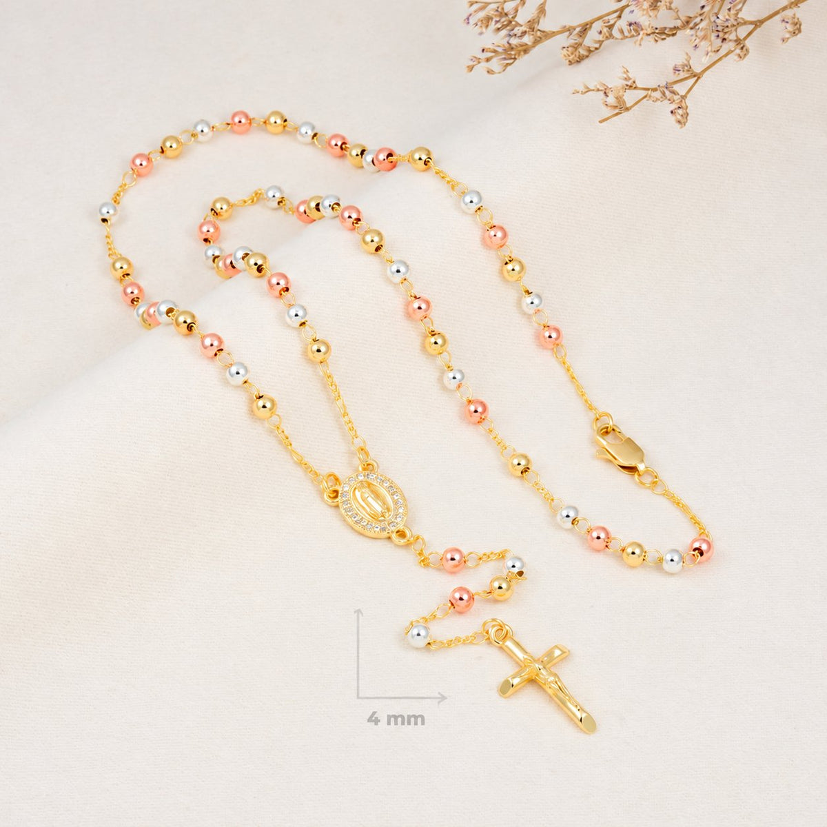 Faith Classic Tri-Tone Rosary — complete product view; QR removed