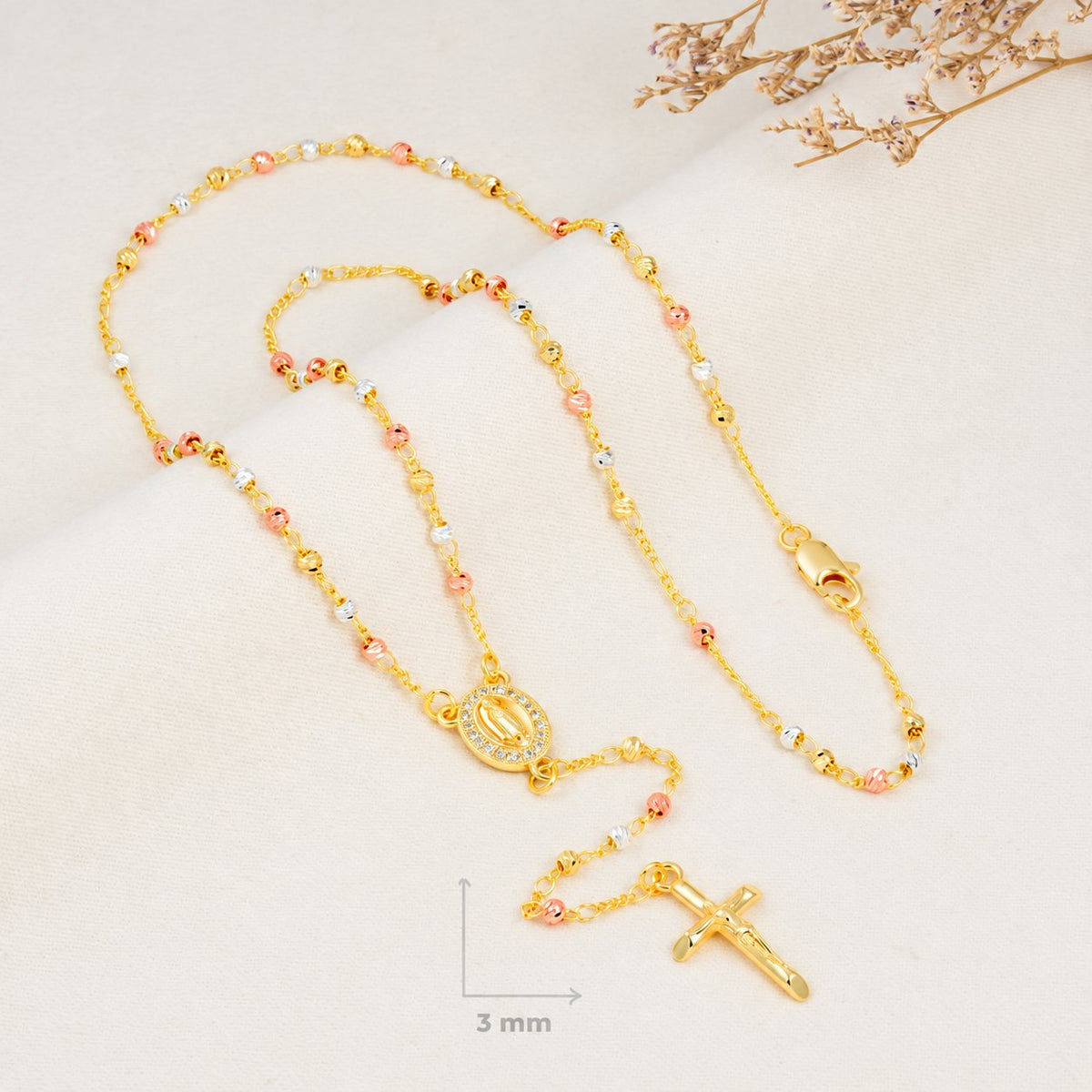 Trinity Petite Tri-Tone Rosary — complete product view; QR removed