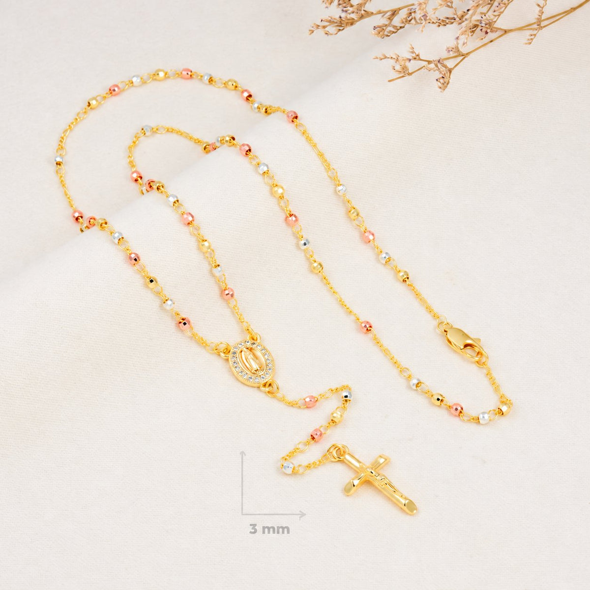 Serena Petite Tri-Tone Rosary — complete product view; QR removed