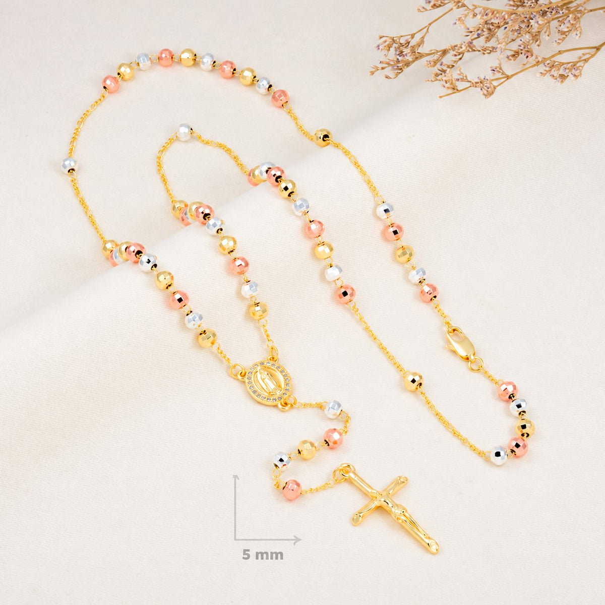 Serena Grande Tri-Tone Rosary — complete product view; QR removed