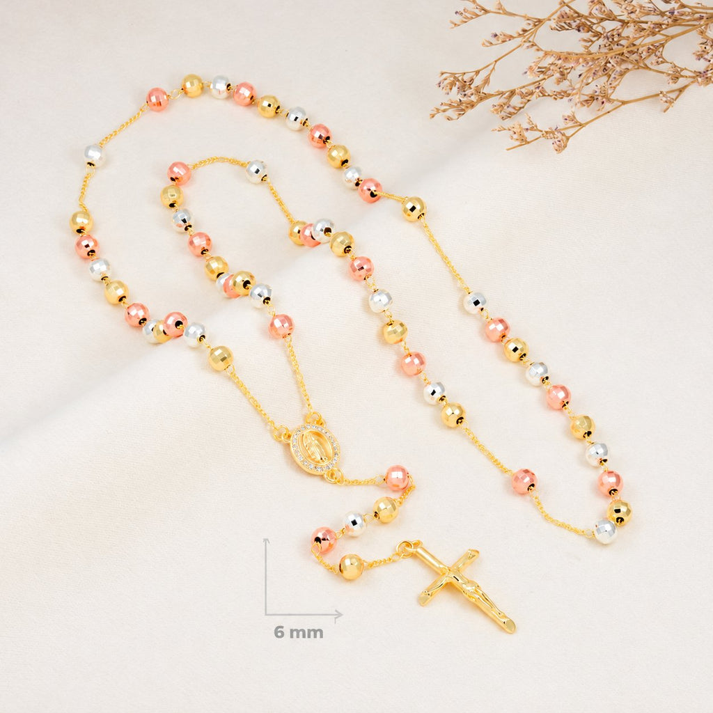 Serena Bold Tri-Tone Rosary — complete product view; QR removed