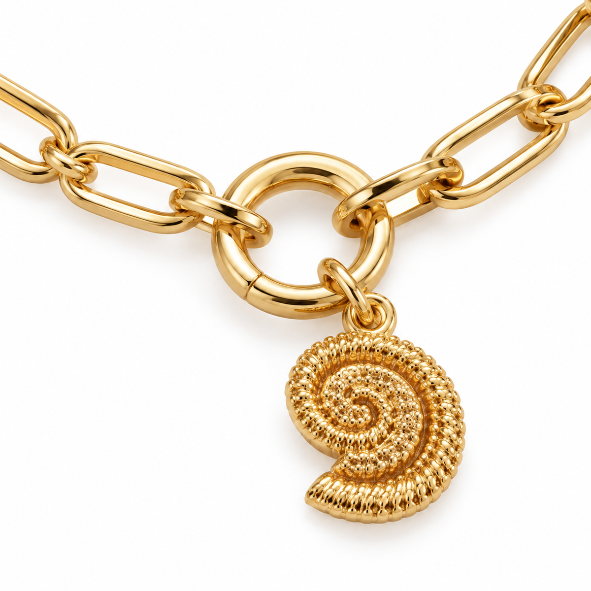 Seashell Charm Paperclip Bracelet — detail