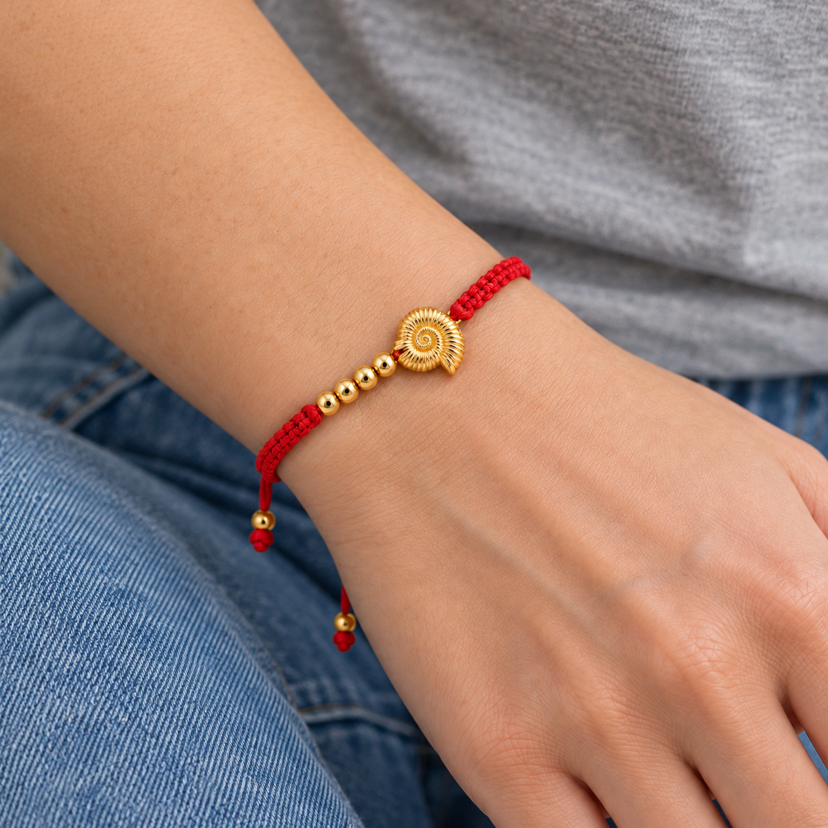 Seashell Cord Bracelet worn with casual everyday clothing