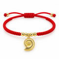 Seashell Cord Bracelet, red adjustable cord and dangling gold seashell charm