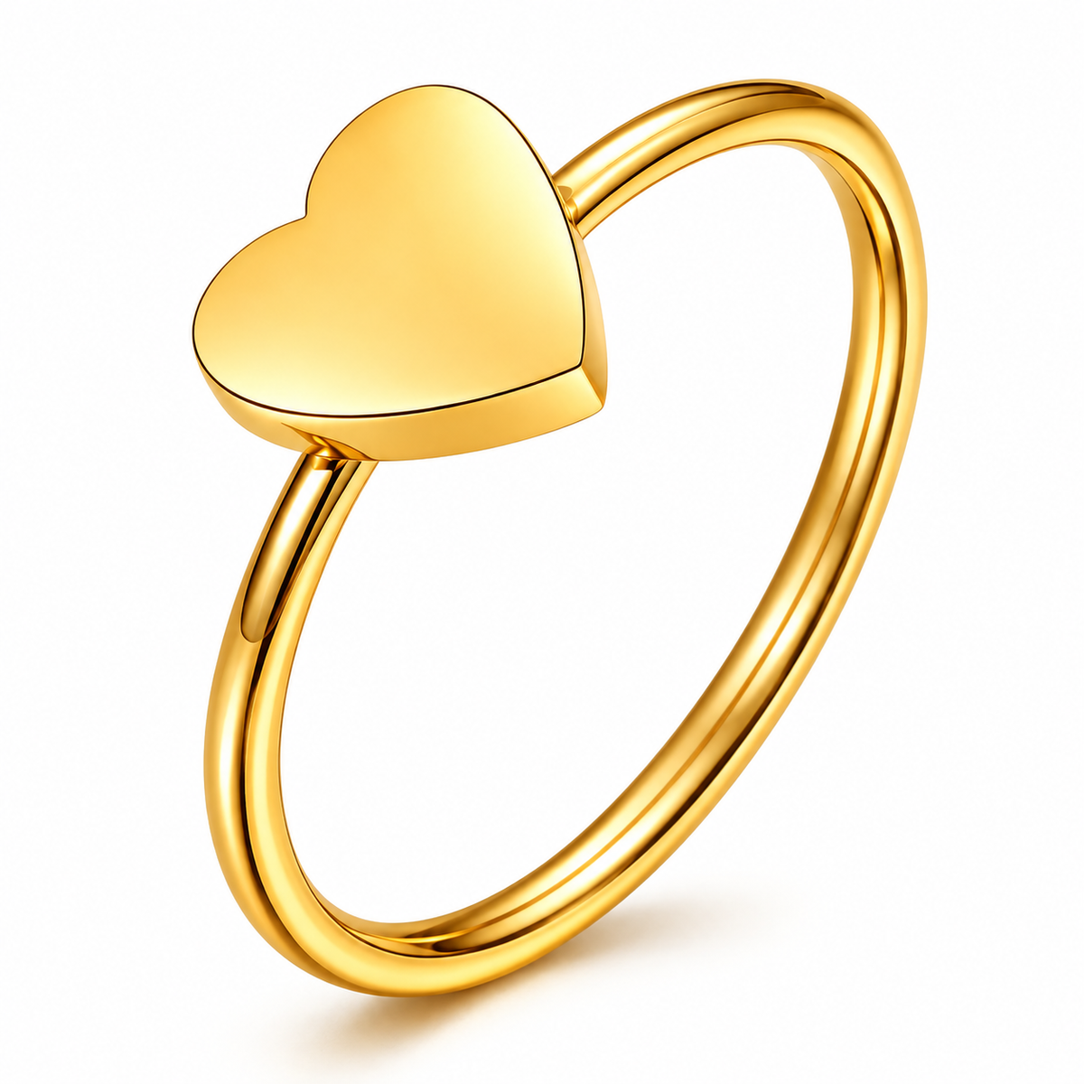 Soleil Heart Ring — detail of the smooth heart and slim gold-tone band