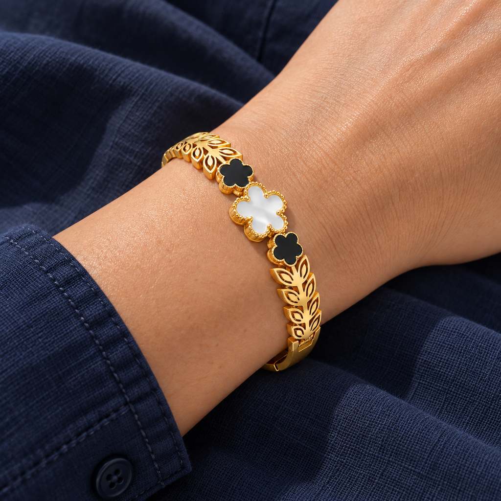 Sora Floral Bracelet worn on wrist with modern everyday clothing
