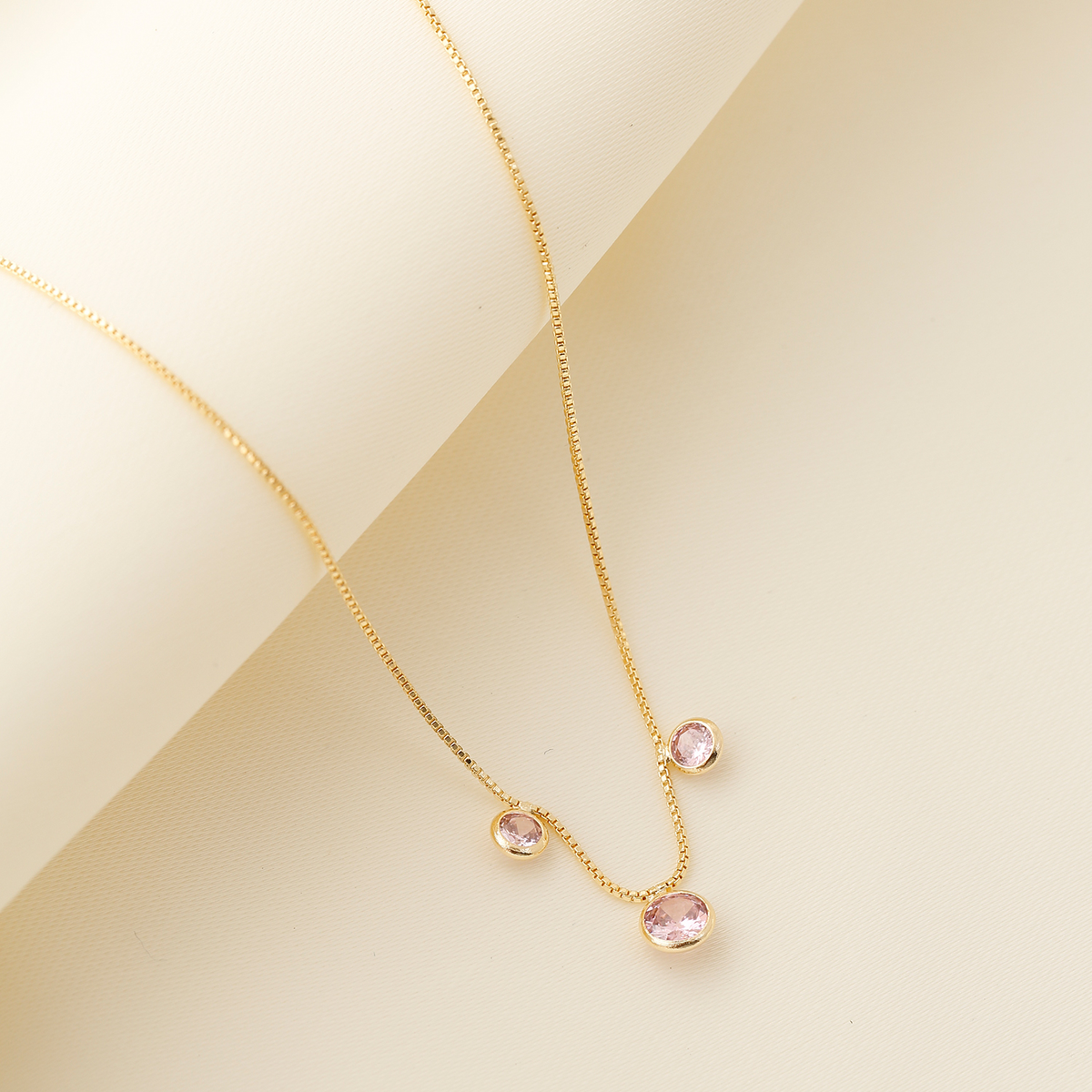 Triple Drop Pink Necklace - 18K Gold Filled