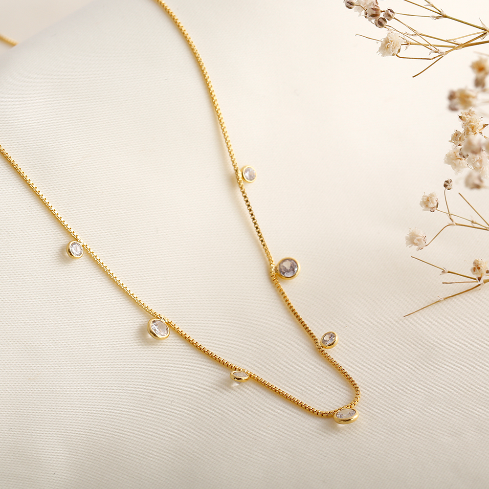 Floating Crystal Drop Necklace - 18K Gold Filled