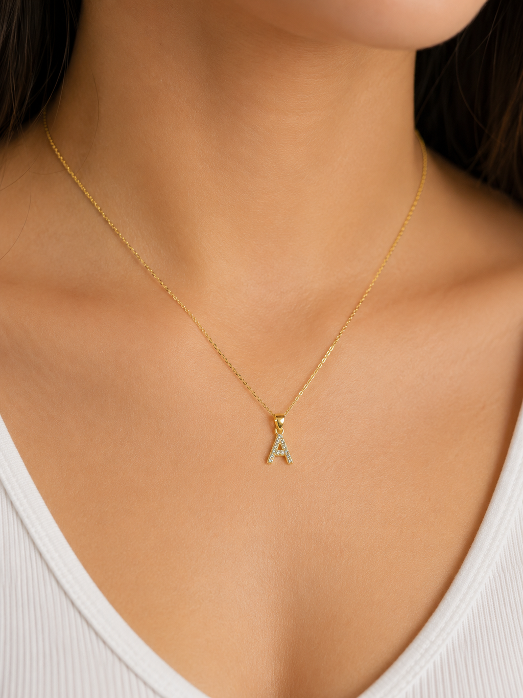 18K Gold Filled Initial Letter Pendant with Crystal Accents