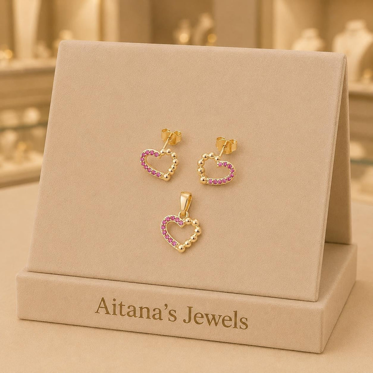 Pink Heart Stud Set - 18K Gold Filled