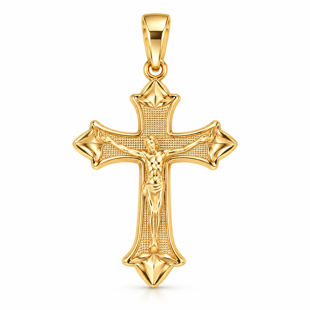 Textured Crucifix Pendant - 18K Gold Filled, high-definition close-up on white