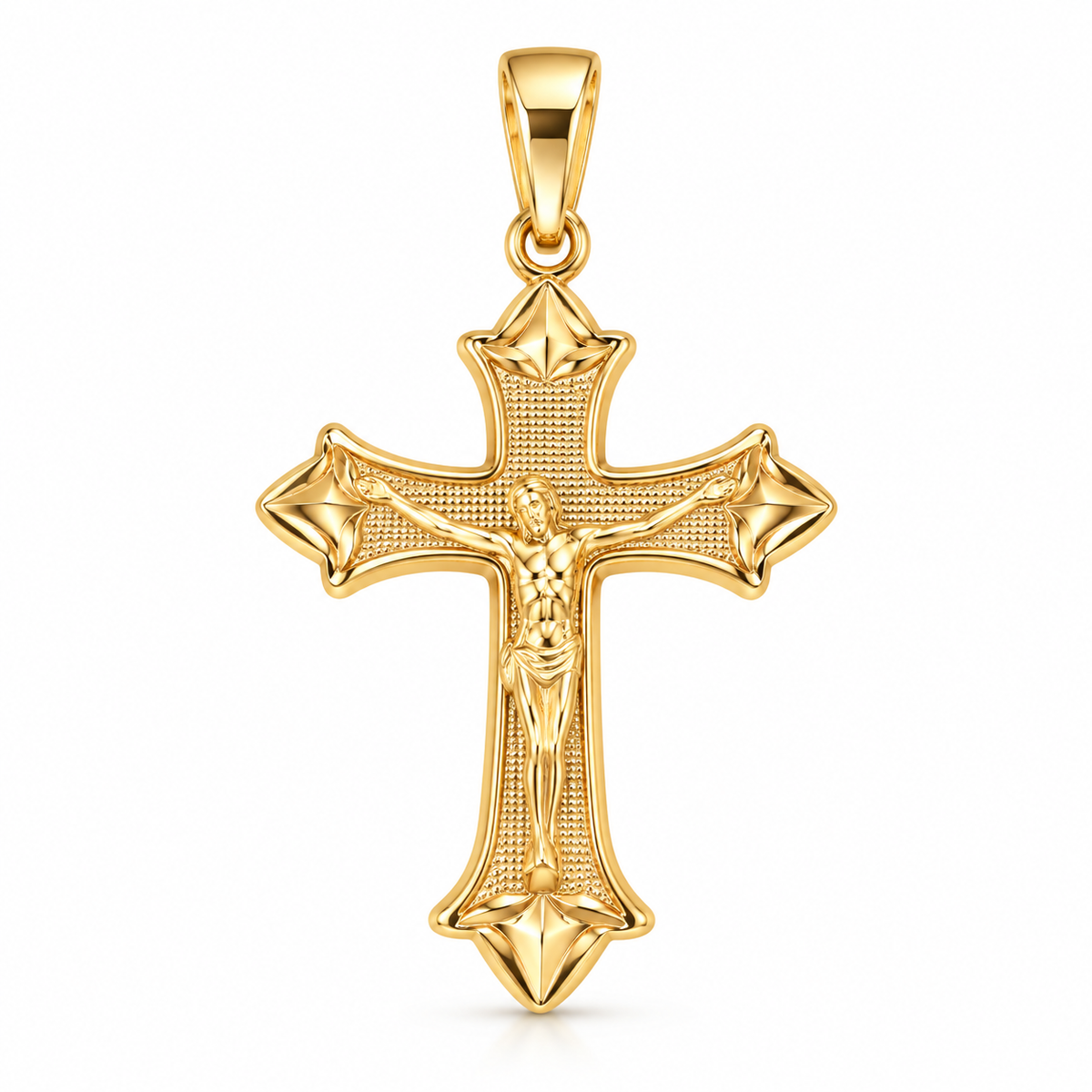 Textured Crucifix Pendant - 18K Gold Filled, high-definition close-up on white