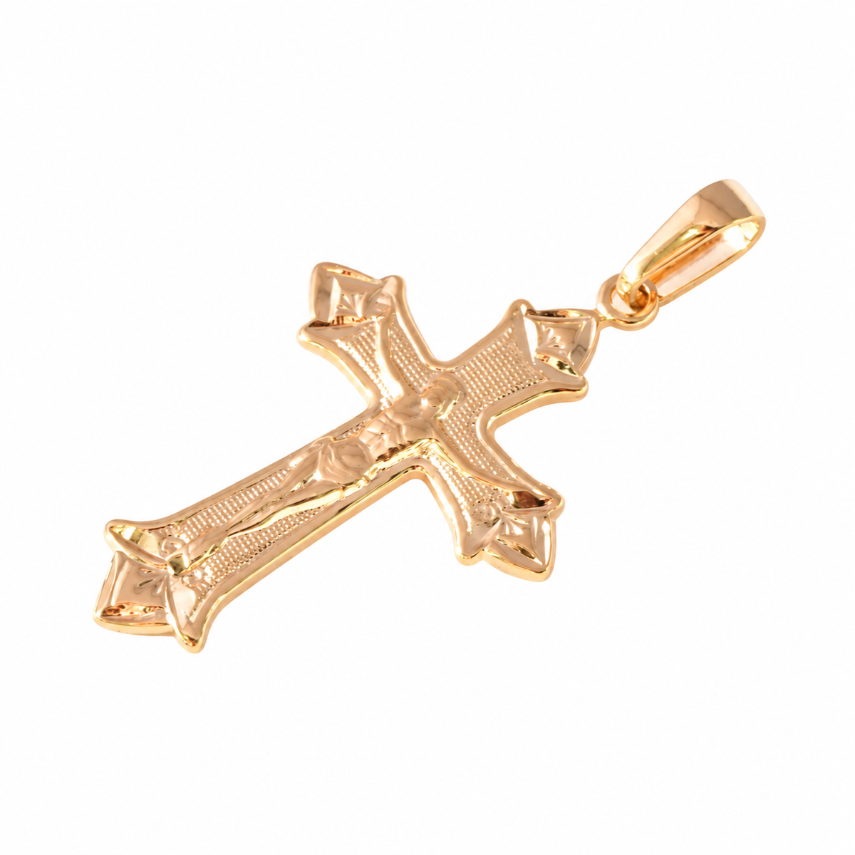 Textured Crucifix Pendant - 18K Gold Filled on a uniform white background