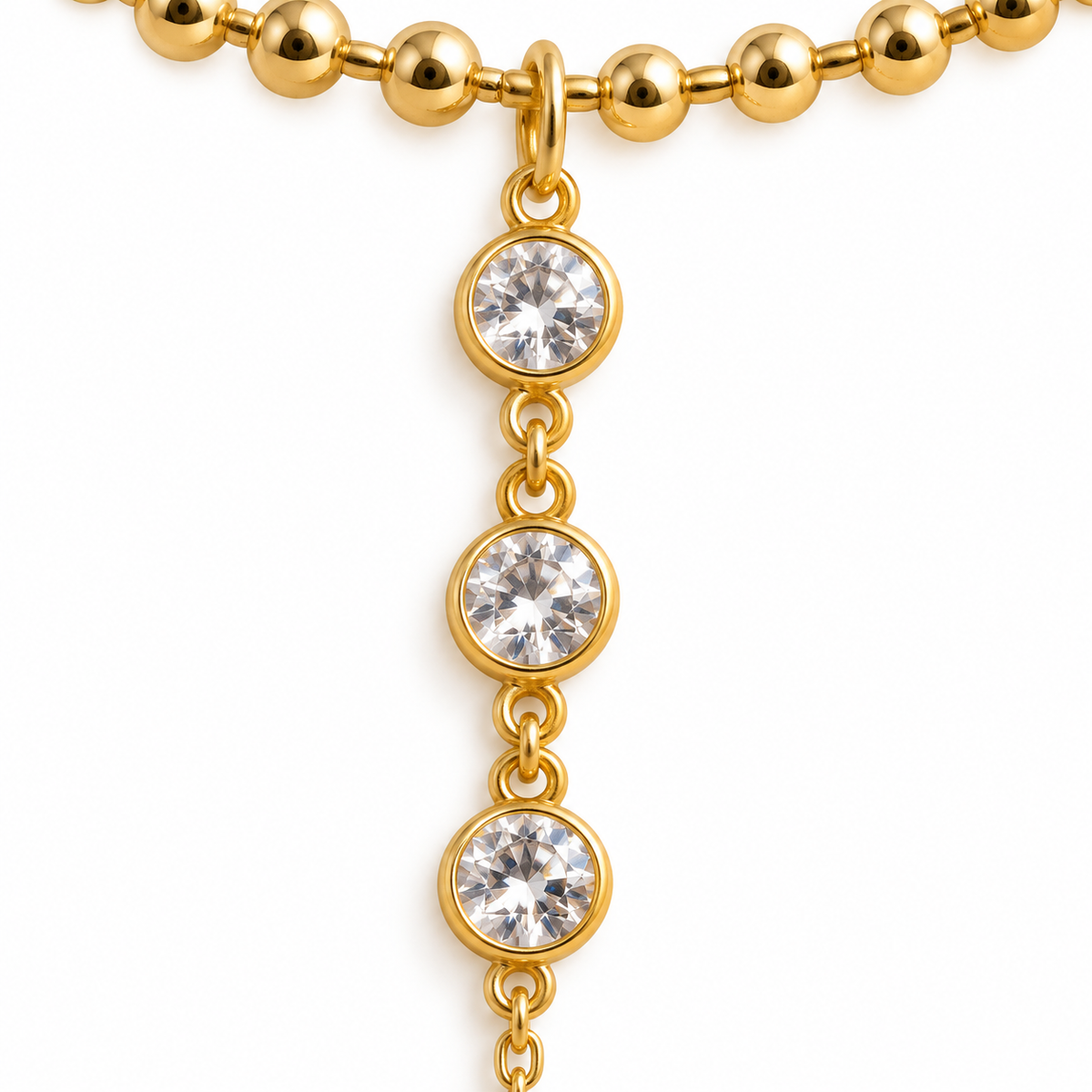 Three-Stone CZ Hand Chain Bracelet — close-up of jewelry details