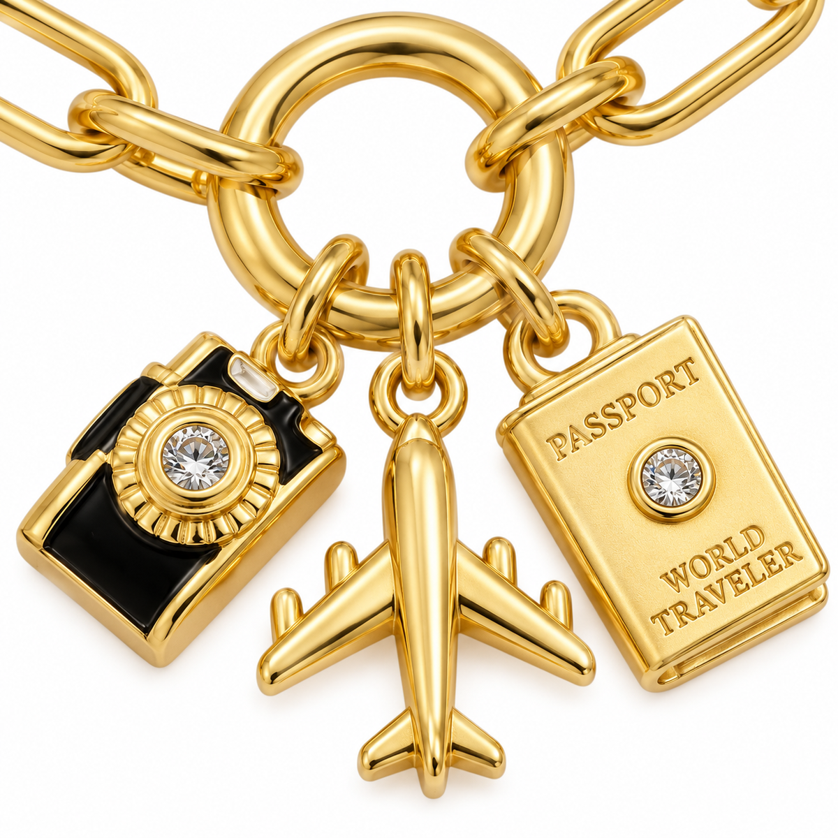 Travel Charm Paperclip Bracelet — close-up detail