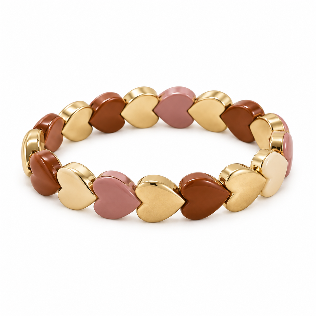 Tricolor Heart Stretch Bracelet — full bracelet on white background