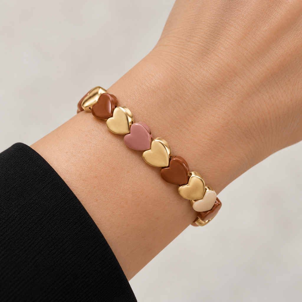 Tricolor Heart Stretch Bracelet — bracelet worn on wrist