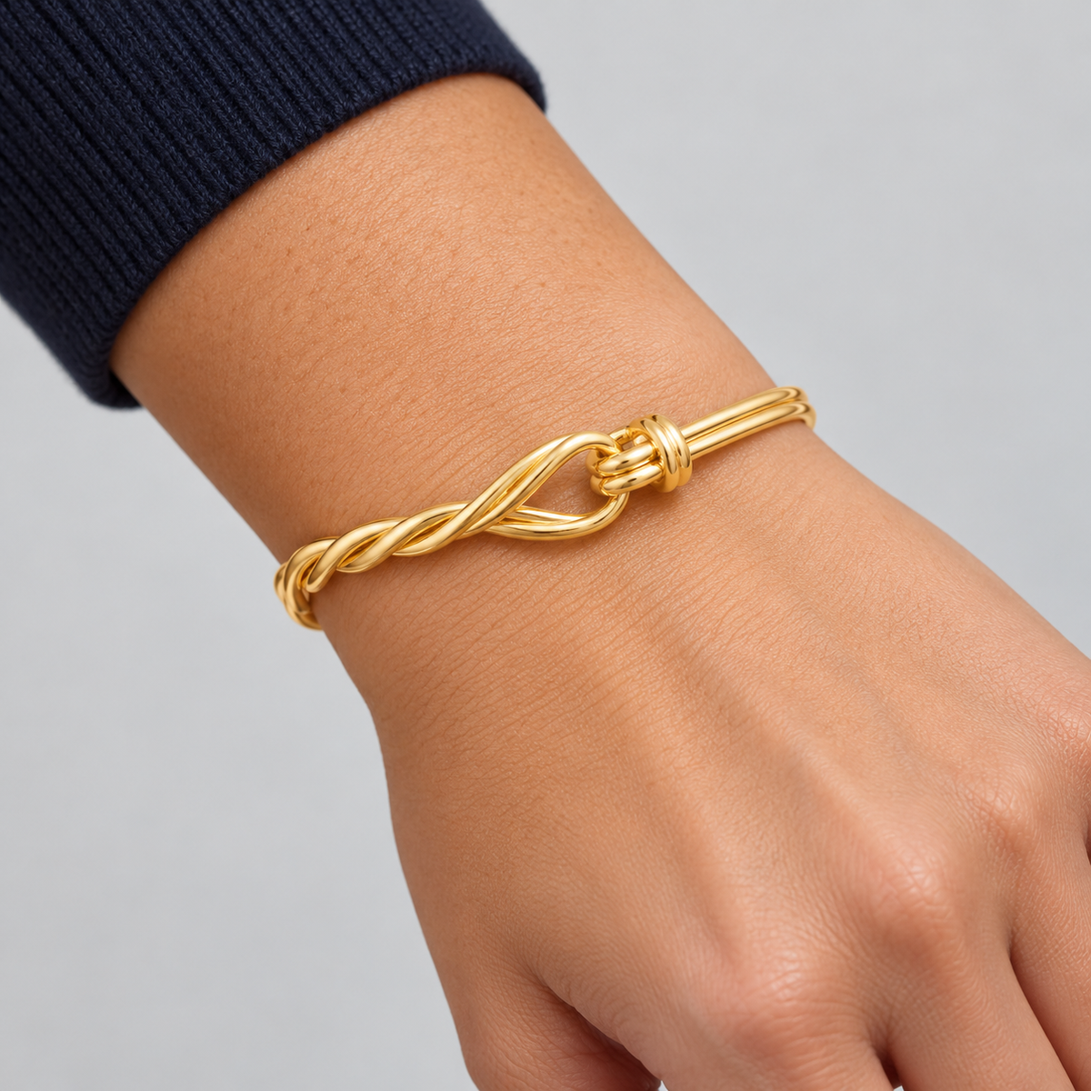 Twist Knot Cuff — wrist try-on, corrected fit