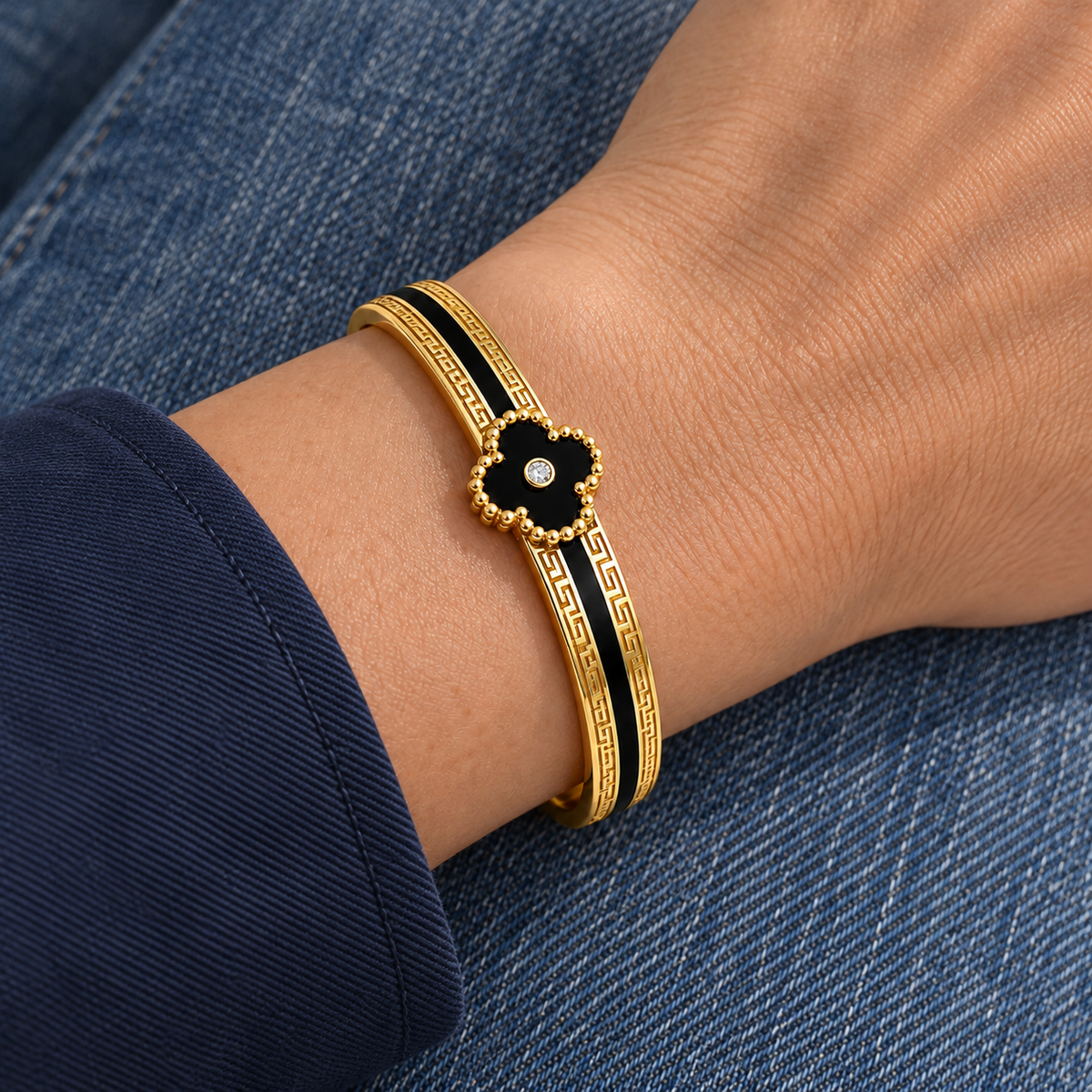 Valentina Floral Bracelet worn on wrist with modern everyday clothing
