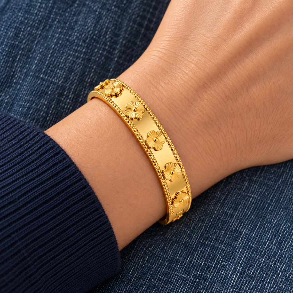 Violette Floral Meadow Bracelet worn on wrist with modern everyday clothing