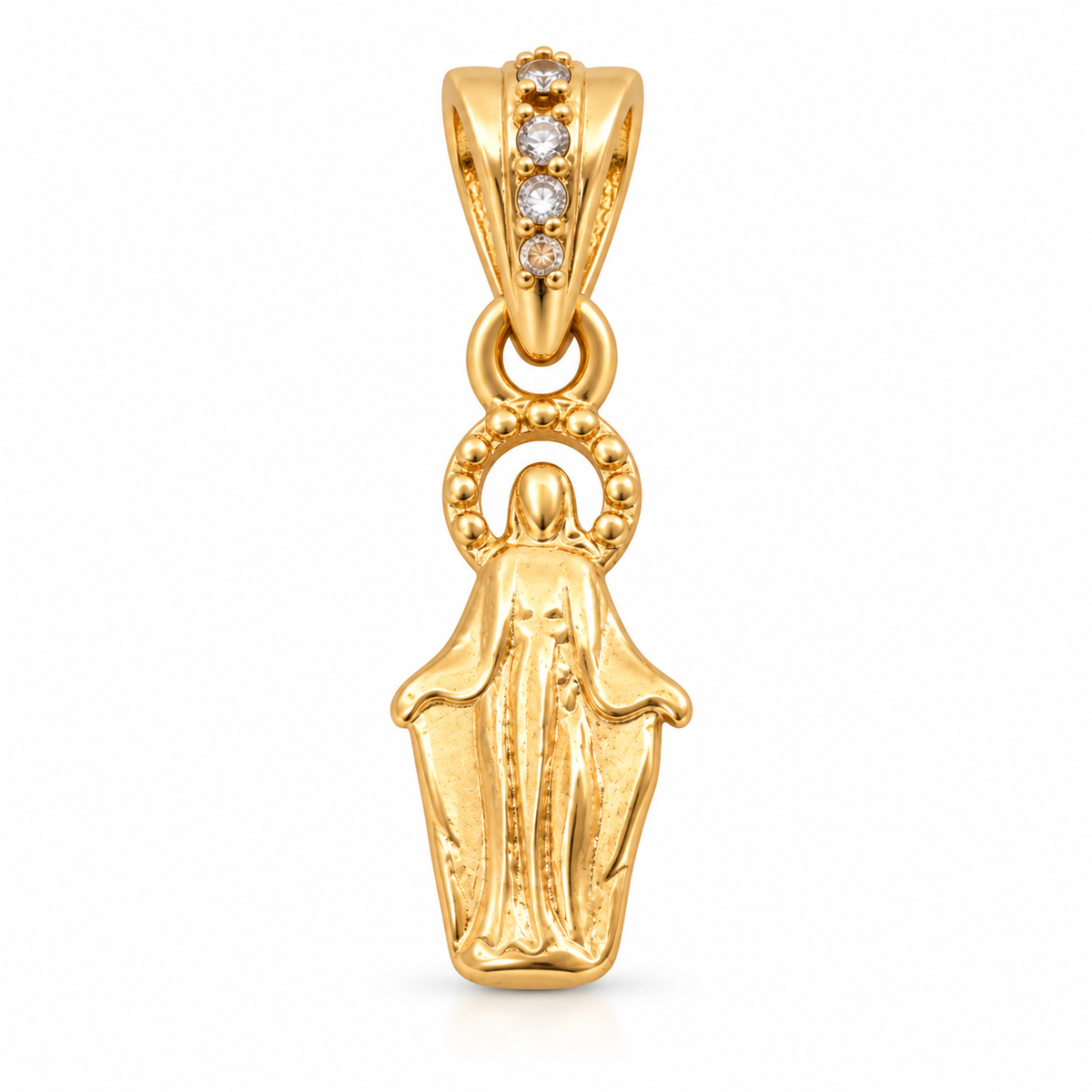 Virgin Mary Charm - 18K Gold Filled, high-definition close-up on white
