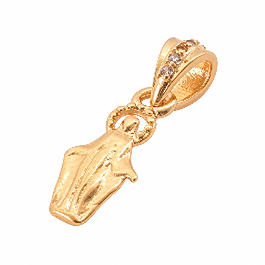 Virgin Mary Charm - 18K Gold Filled on a uniform white background