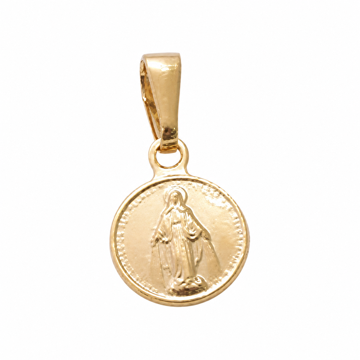 Virgin Mary Medal Pendant - 18K Gold Filled on a uniform white background