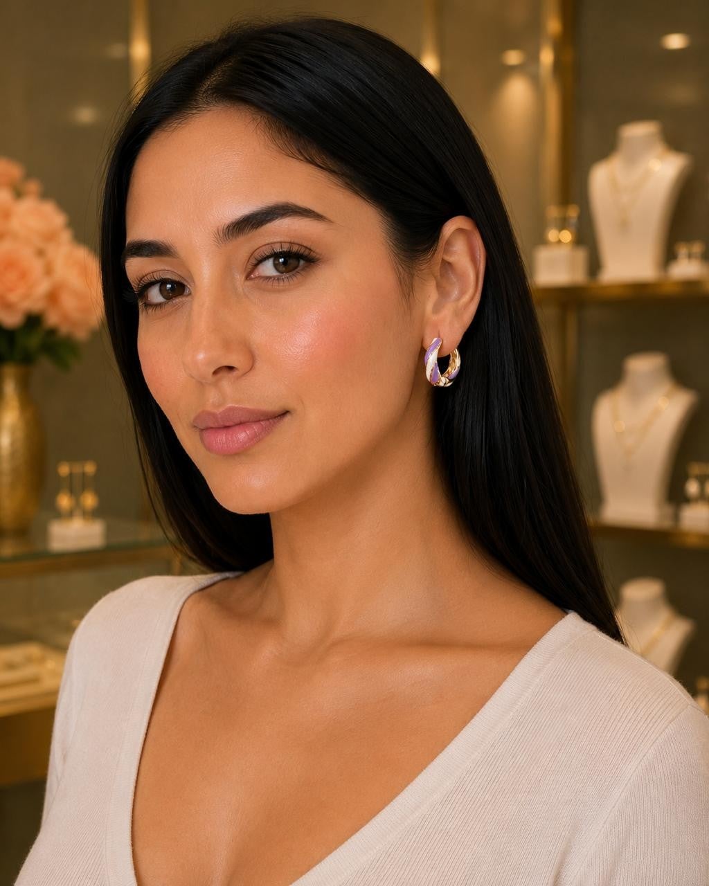 White and Lilac Enamel Hoops